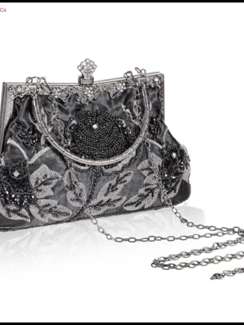 Embroidered Beaded Clutch Evening Bag with Chain Crossbody